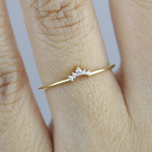 Diamond wedding bands for women, curved wedding band |  R 316W - NOOI JEWELRY