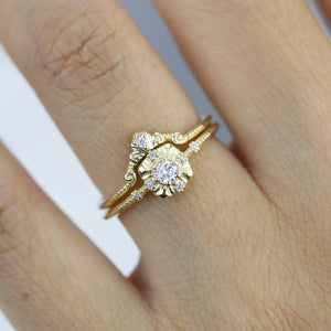 bridal set, engagement and wedding ring set vintage unique, wedding ring sets stacked simple | R309310WD - NOOI JEWELRY