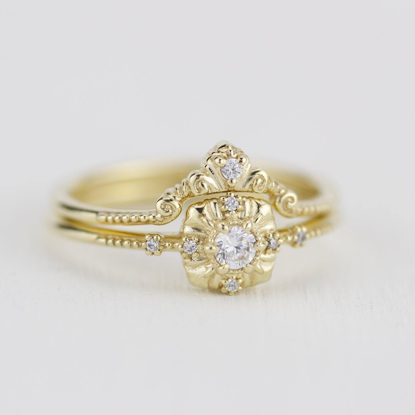 bridal set, engagement and wedding ring set vintage unique, wedding ring sets stacked simple | R309310WD - NOOI JEWELRY