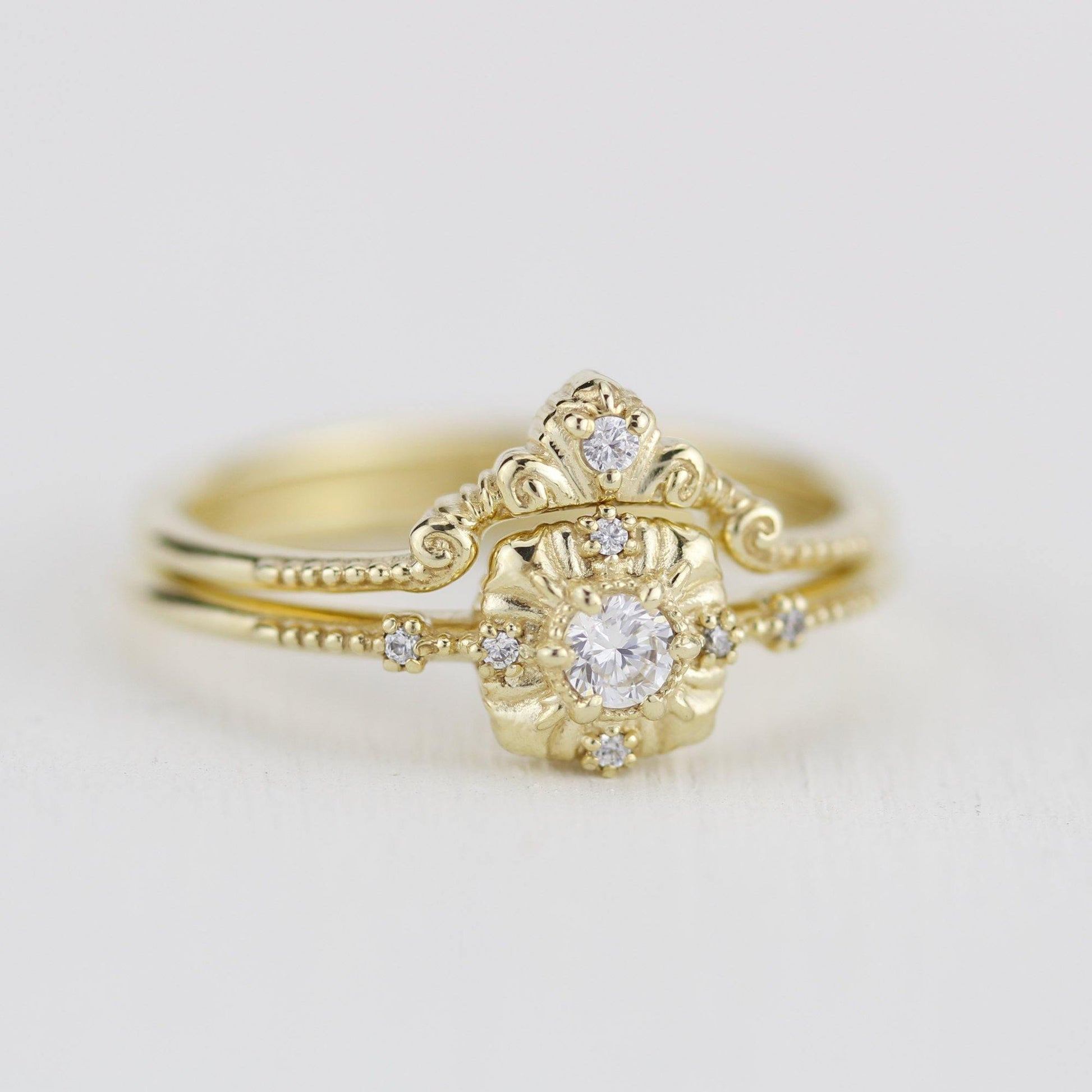 bridal set, engagement and wedding ring set vintage unique, wedding ring sets stacked simple | R309310WD - NOOI JEWELRY