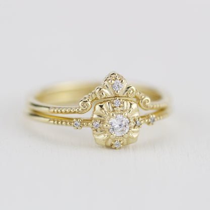 bridal set, engagement and wedding ring set vintage unique, wedding ring sets stacked simple | R309310WD - NOOI JEWELRY