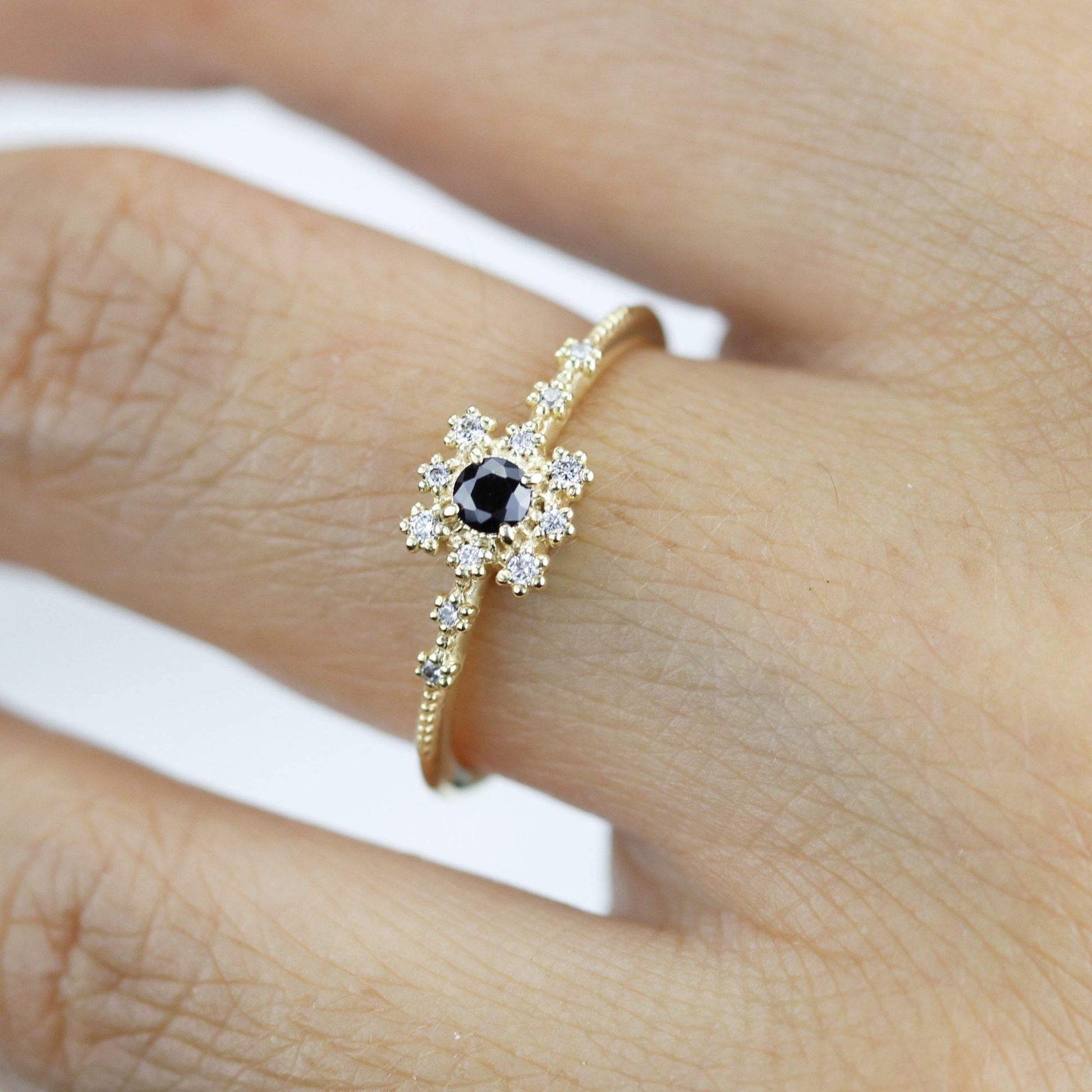 Simple engagement ring with square halo, Square ring engagement simple, Simple diamond ring | R 312BD - NOOI JEWELRY