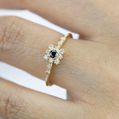 Simple engagement ring with square halo, Square ring engagement simple, Simple diamond ring | R 312BD - NOOI JEWELRY