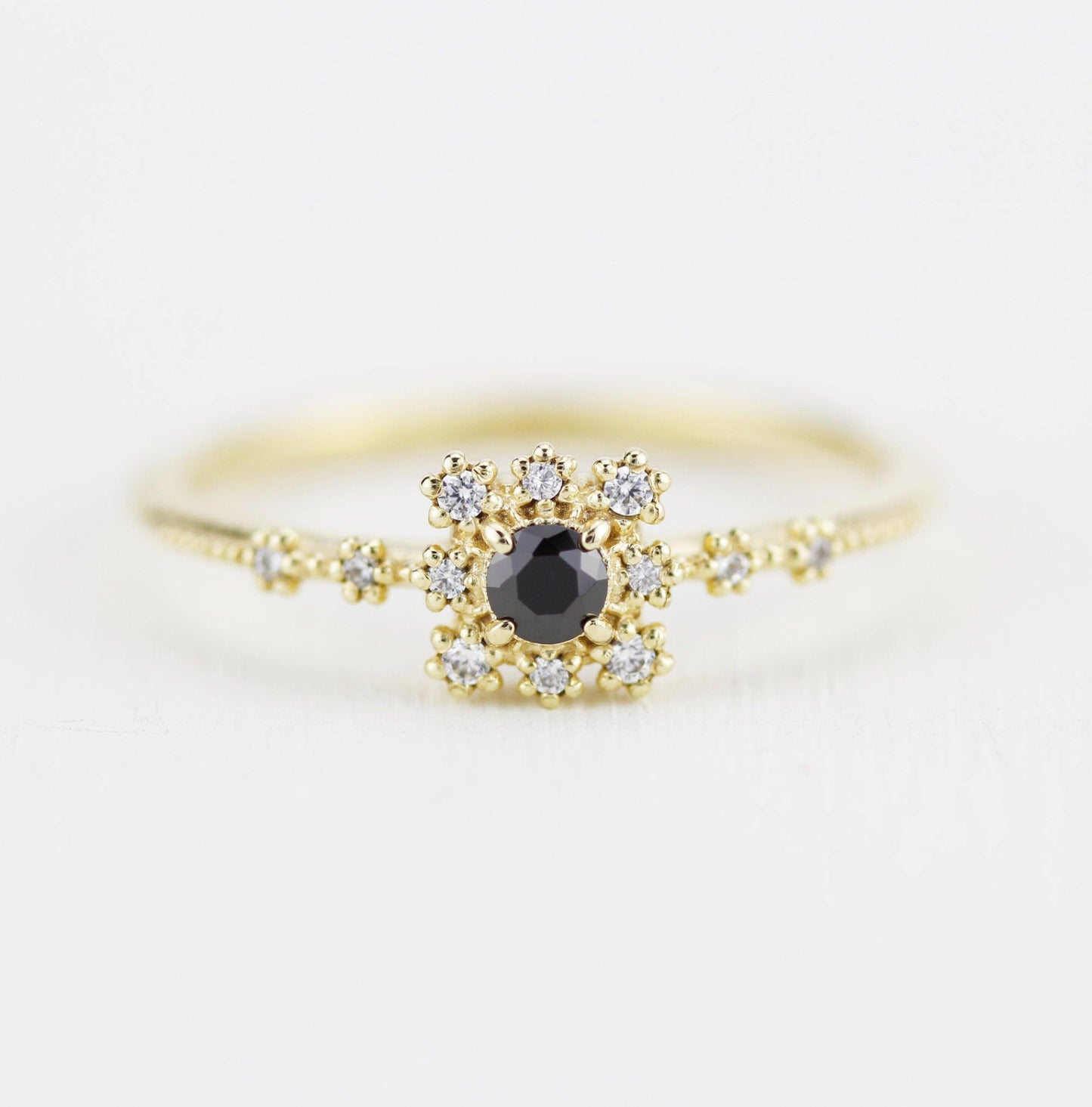 Simple engagement ring with square halo, Square ring engagement simple, Simple diamond ring | R 312BD - NOOI JEWELRY