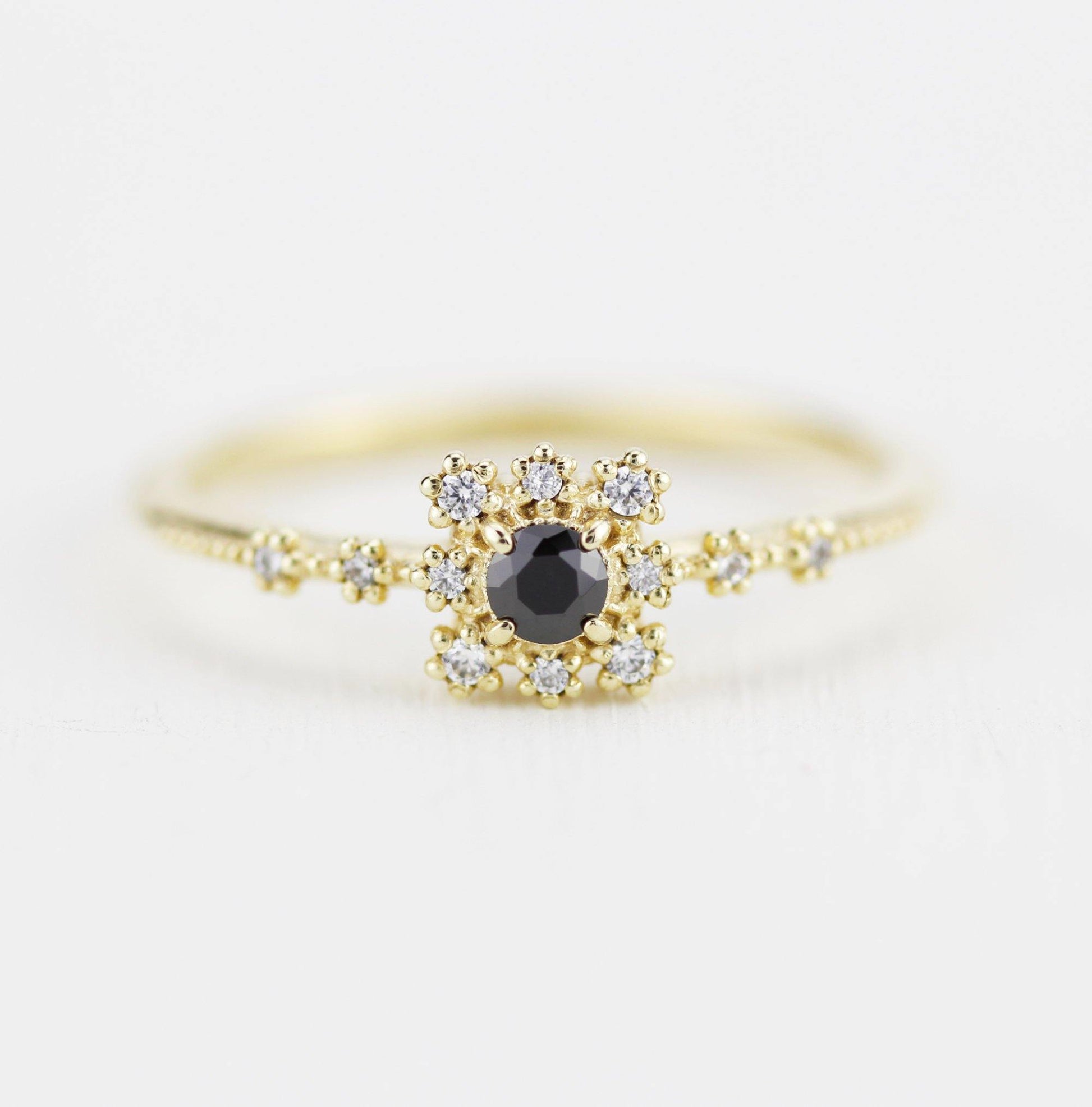 Simple engagement ring with square halo, Square ring engagement simple, Simple diamond ring | R 312BD - NOOI JEWELRY