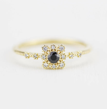Simple engagement ring with square halo, Square ring engagement simple, Simple diamond ring | R 312BD - NOOI JEWELRY