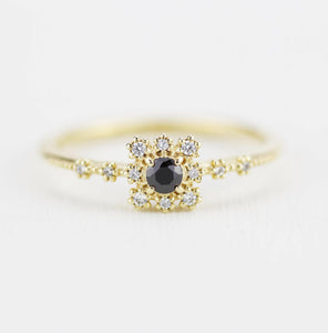 Simple engagement ring with square halo, Square ring engagement simple, Simple diamond ring | R 312BD - NOOI JEWELRY