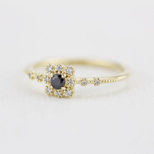Simple engagement ring with square halo, Square ring engagement simple, Simple diamond ring | R 312BD - NOOI JEWELRY