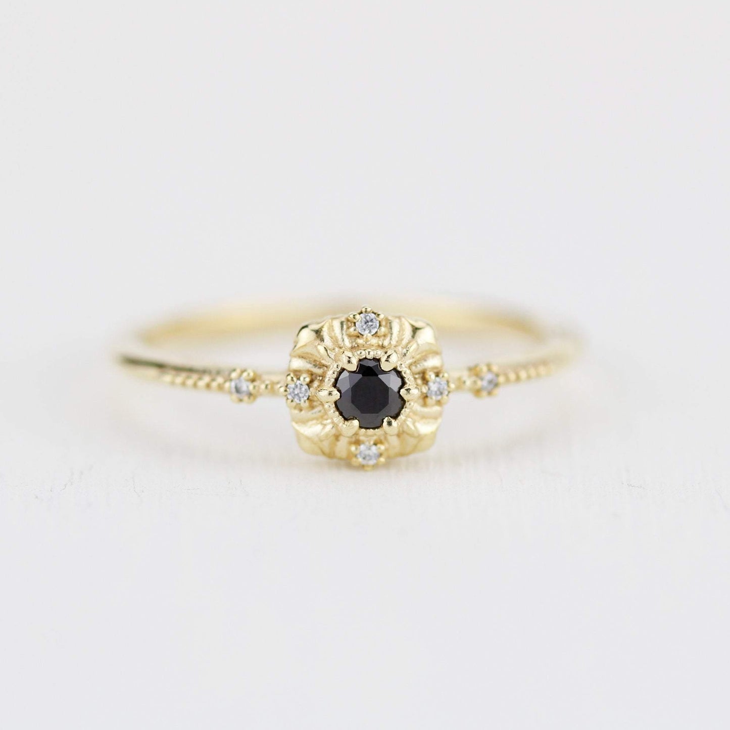 Unique round diamond engagement ring art deco, Simple diamond ring| R 309BD - NOOI JEWELRY