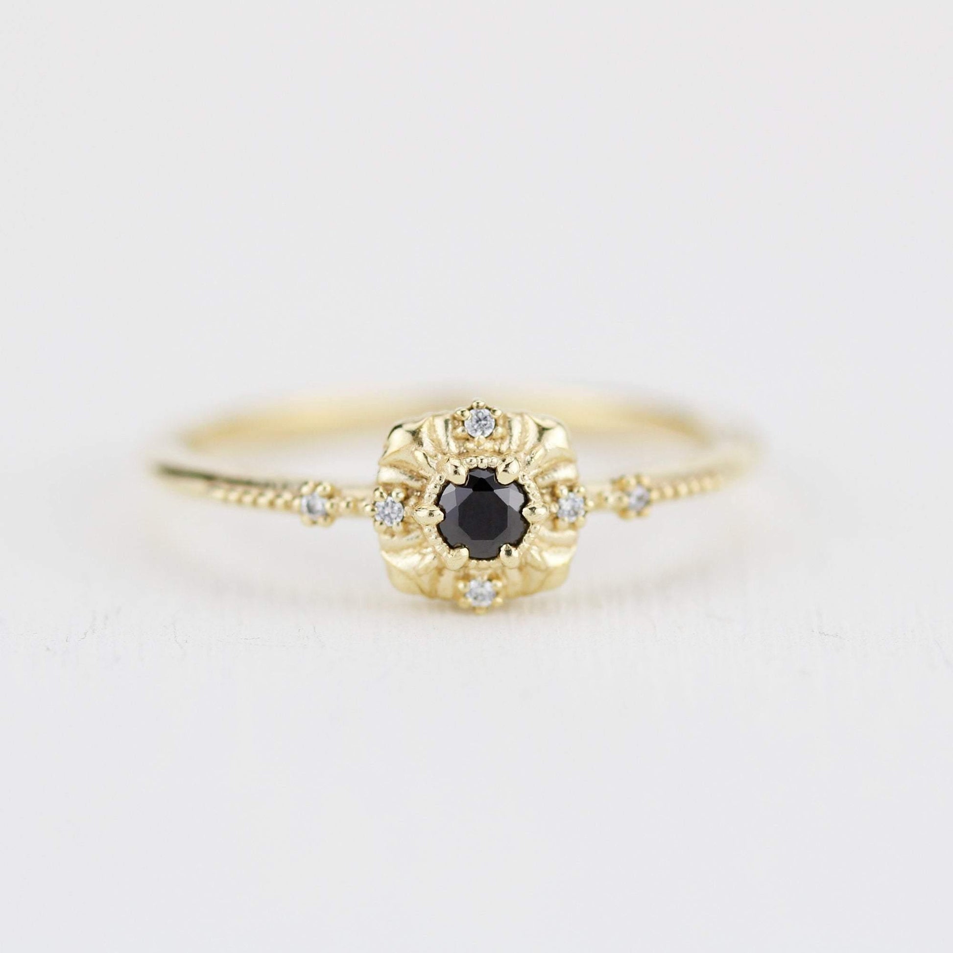 Unique round diamond engagement ring art deco, Simple diamond ring| R 309BD - NOOI JEWELRY