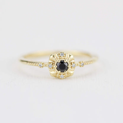 Unique round diamond engagement ring art deco, Simple diamond ring| R 309BD - NOOI JEWELRY