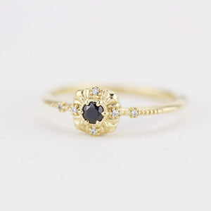 Unique round diamond engagement ring art deco, Simple diamond ring| R 309BD - NOOI JEWELRY