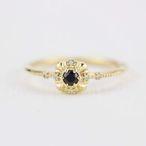 Unique round diamond engagement ring art deco, Simple diamond ring| R 309BD - NOOI JEWELRY