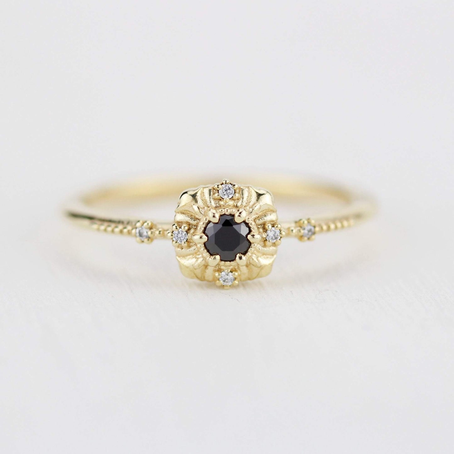 Unique round diamond engagement ring art deco, Simple diamond ring| R 309BD - NOOI JEWELRY