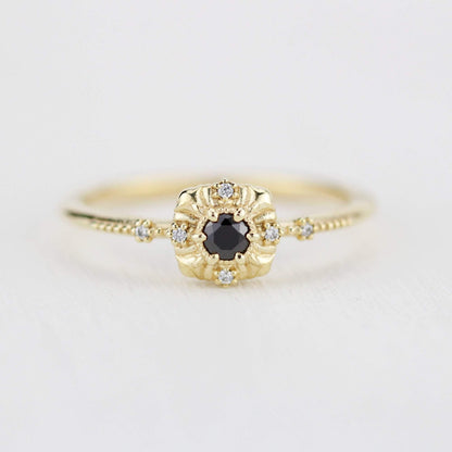 Unique round diamond engagement ring art deco, Simple diamond ring| R 309BD - NOOI JEWELRY