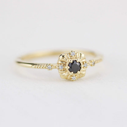 Unique round diamond engagement ring art deco, Simple diamond ring| R 309BD - NOOI JEWELRY