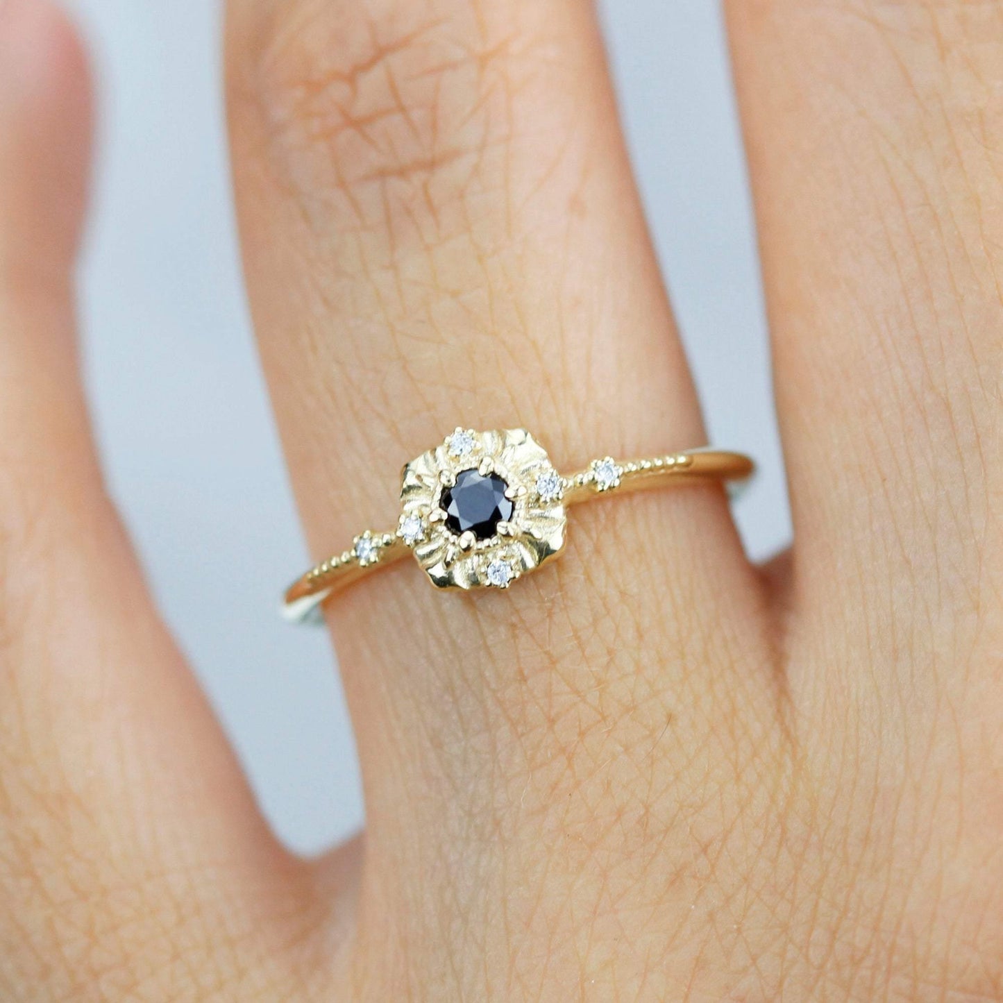 Unique round diamond engagement ring art deco, Simple diamond ring| R 309BD - NOOI JEWELRY