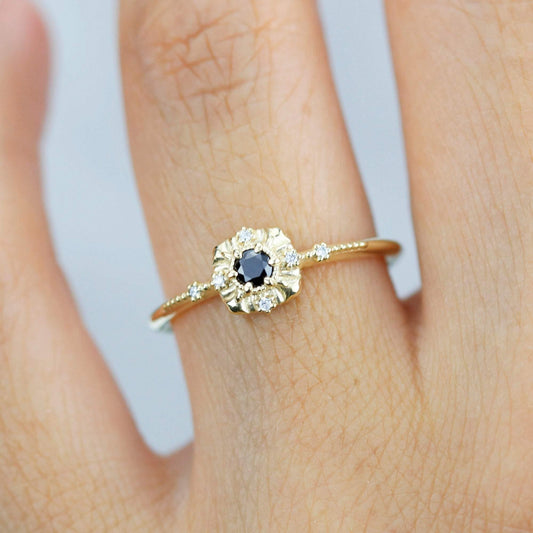 Unique round diamond engagement ring art deco, Simple diamond ring| R 309BD - NOOI JEWELRY