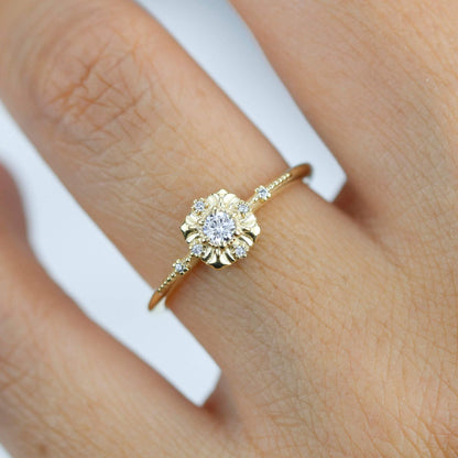 simple diamond rings engagement, unique round diamond engagement ring art deco | R 309WD - NOOI JEWELRY