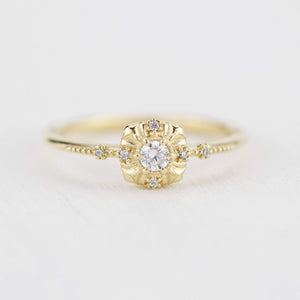 simple diamond rings engagement, unique round diamond engagement ring art deco | R 309WD - NOOI JEWELRY