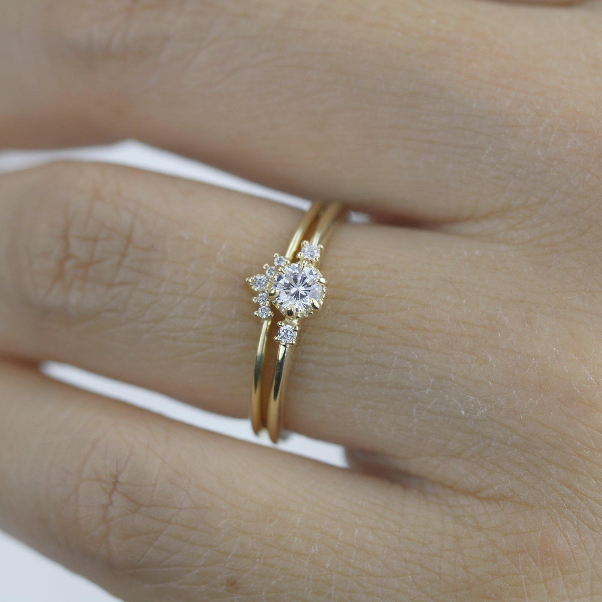 Engagement ring and wedding band set, bridal sets rings for women, bridal set diamond, engagement bridal set  | R252316W - NOOI JEWELRY