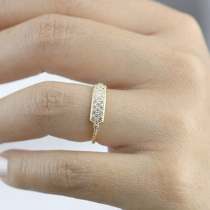 minimalist wedding band, unique diamond wedding bands, pave setting wedding band | R 306WD - NOOI JEWELRY