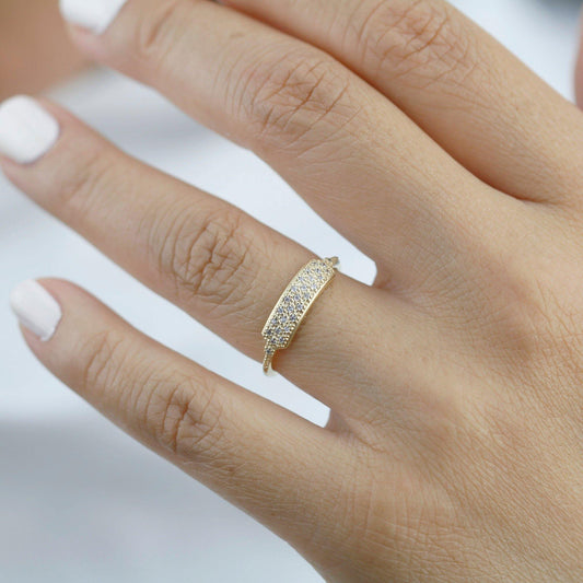 minimalist wedding band, unique diamond wedding bands, pave setting wedding band | R 306WD - NOOI JEWELRY