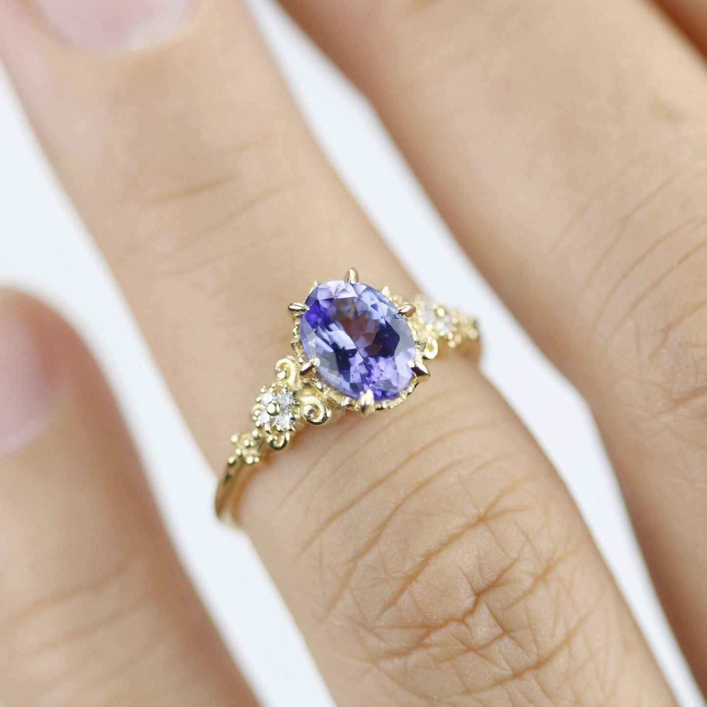 Tanzanite Engagement ring, Oval engagement ring, vintage engagement ring R 265TW - NOOI JEWELRY