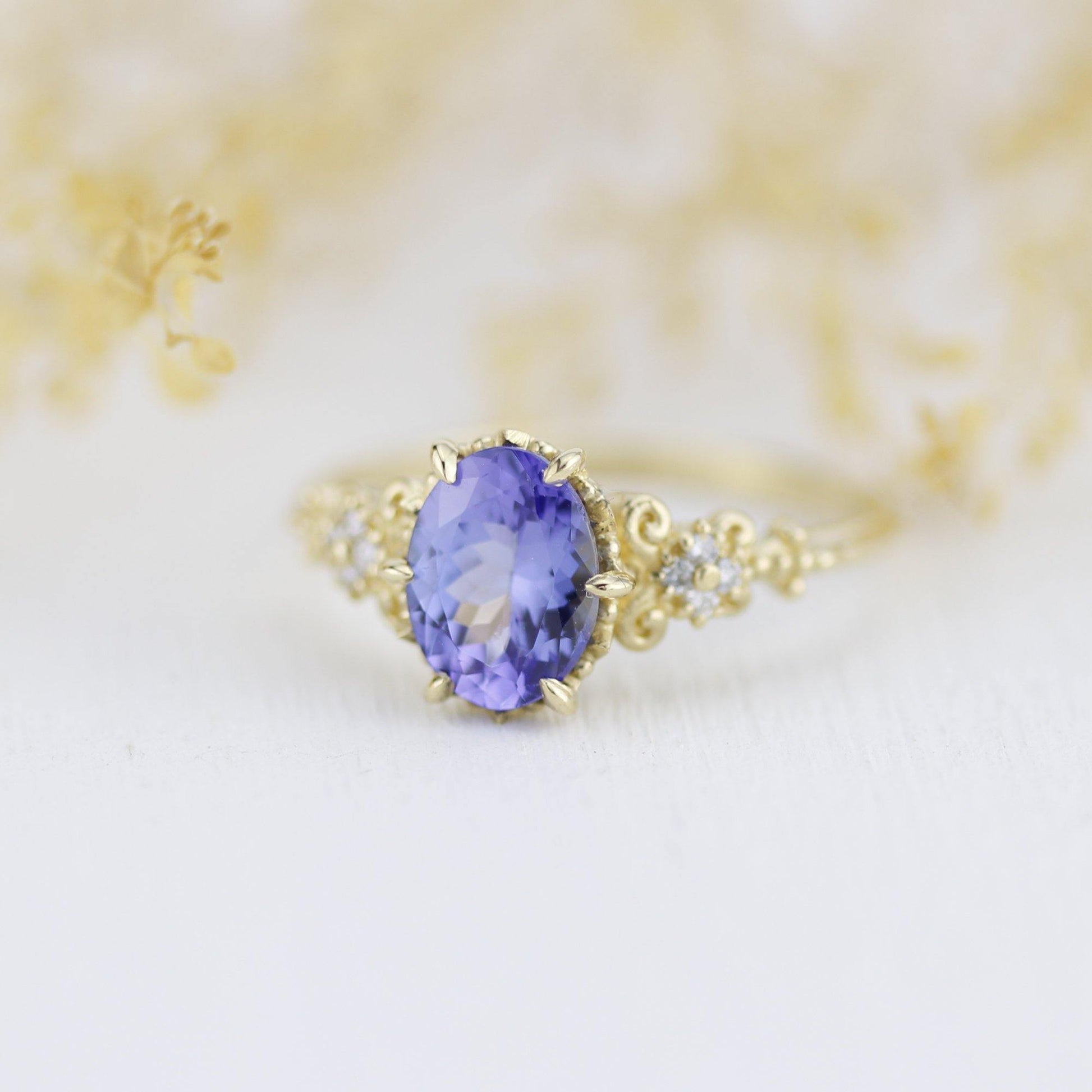 Tanzanite Engagement ring, Oval engagement ring, vintage engagement ring R 265TW - NOOI JEWELRY