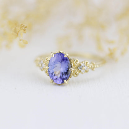 Tanzanite Engagement ring, Oval engagement ring, vintage engagement ring R 265TW - NOOI JEWELRY