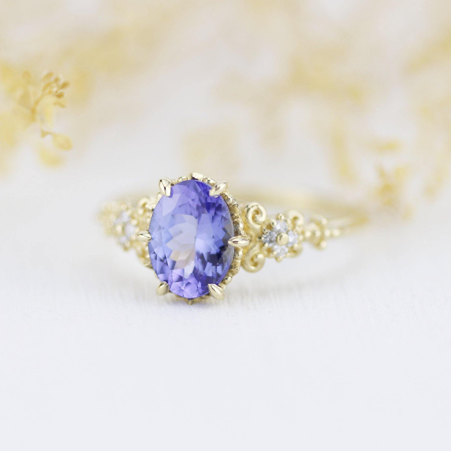 Tanzanite Engagement ring, Oval engagement ring, vintage engagement ring R 265TW - NOOI JEWELRY