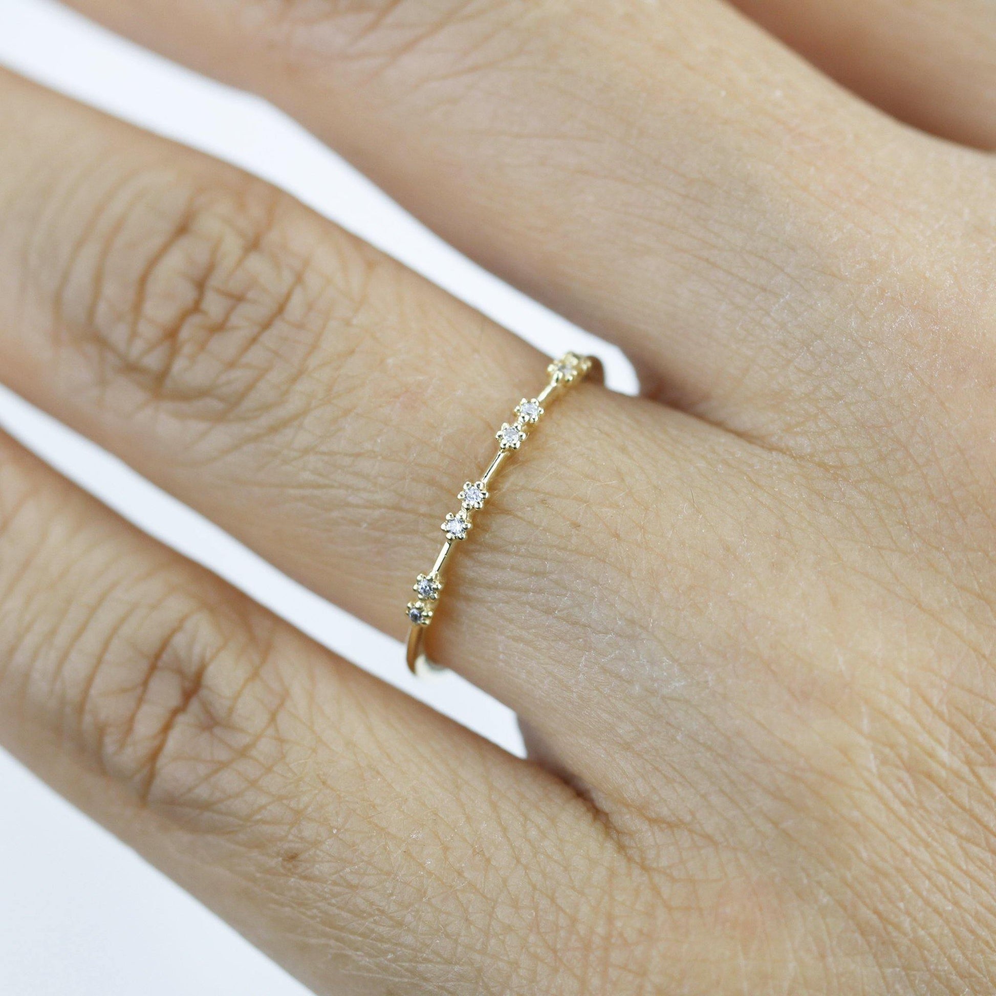 Stackable diamond wedding bands for women eternity rings, spaced diamond wedding band | R 313W - NOOI JEWELRY