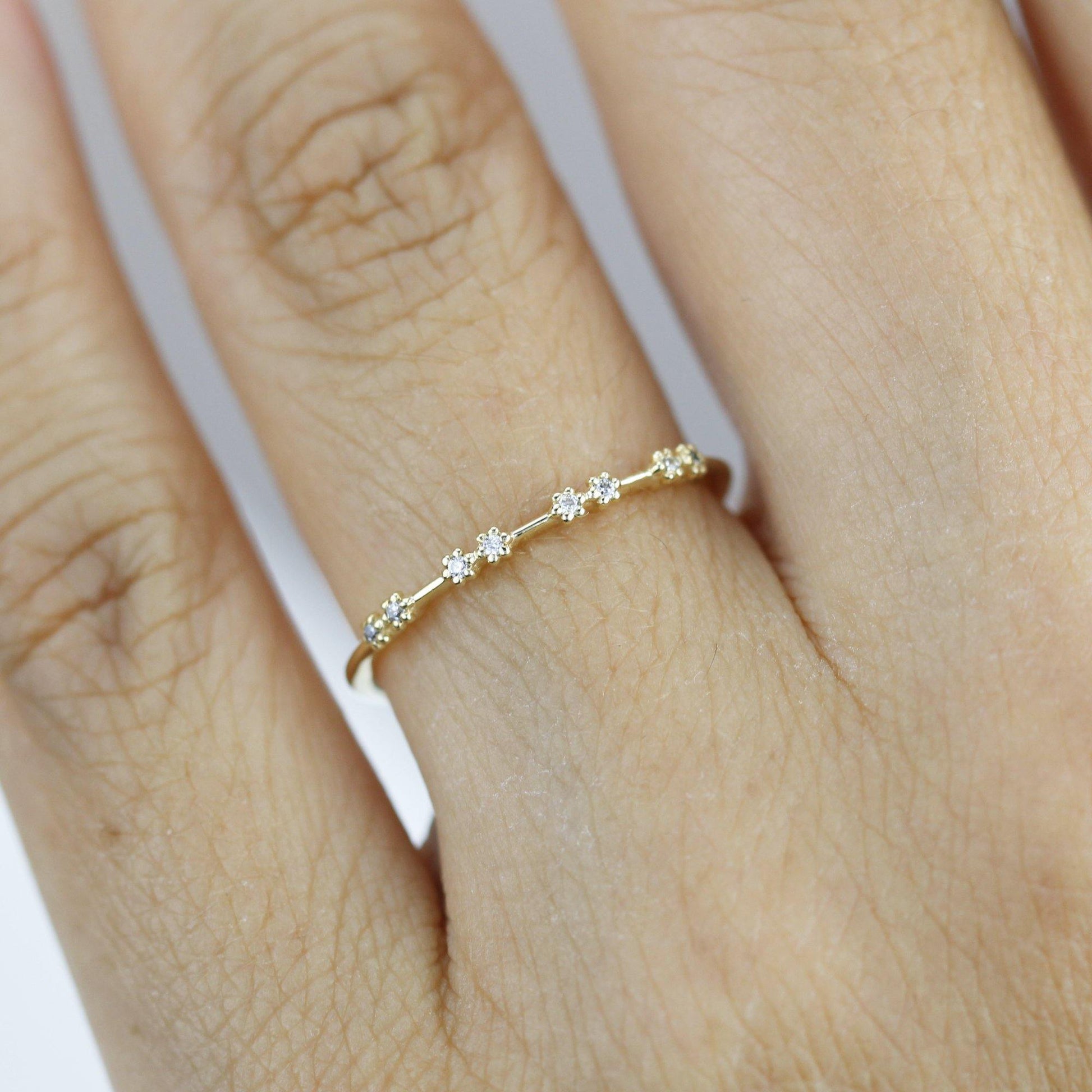 Stackable diamond wedding bands for women eternity rings, spaced diamond wedding band | R 313W - NOOI JEWELRY