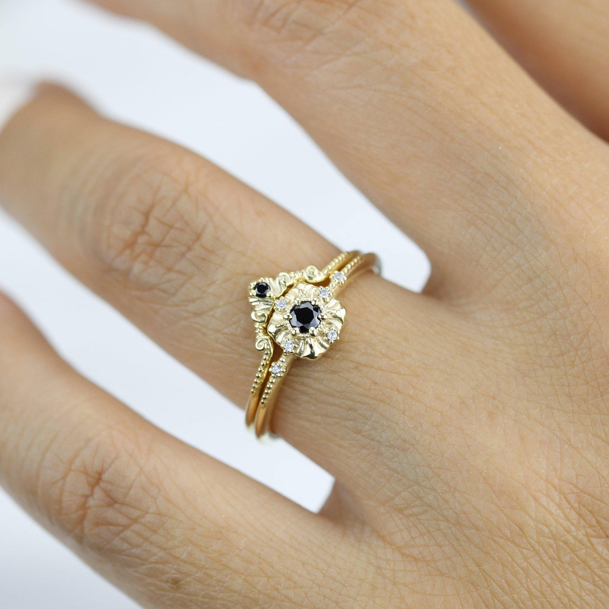 engagement and wedding ring sets vintage unique, wedding ring sets stacked simple | R309310WD - NOOI JEWELRY