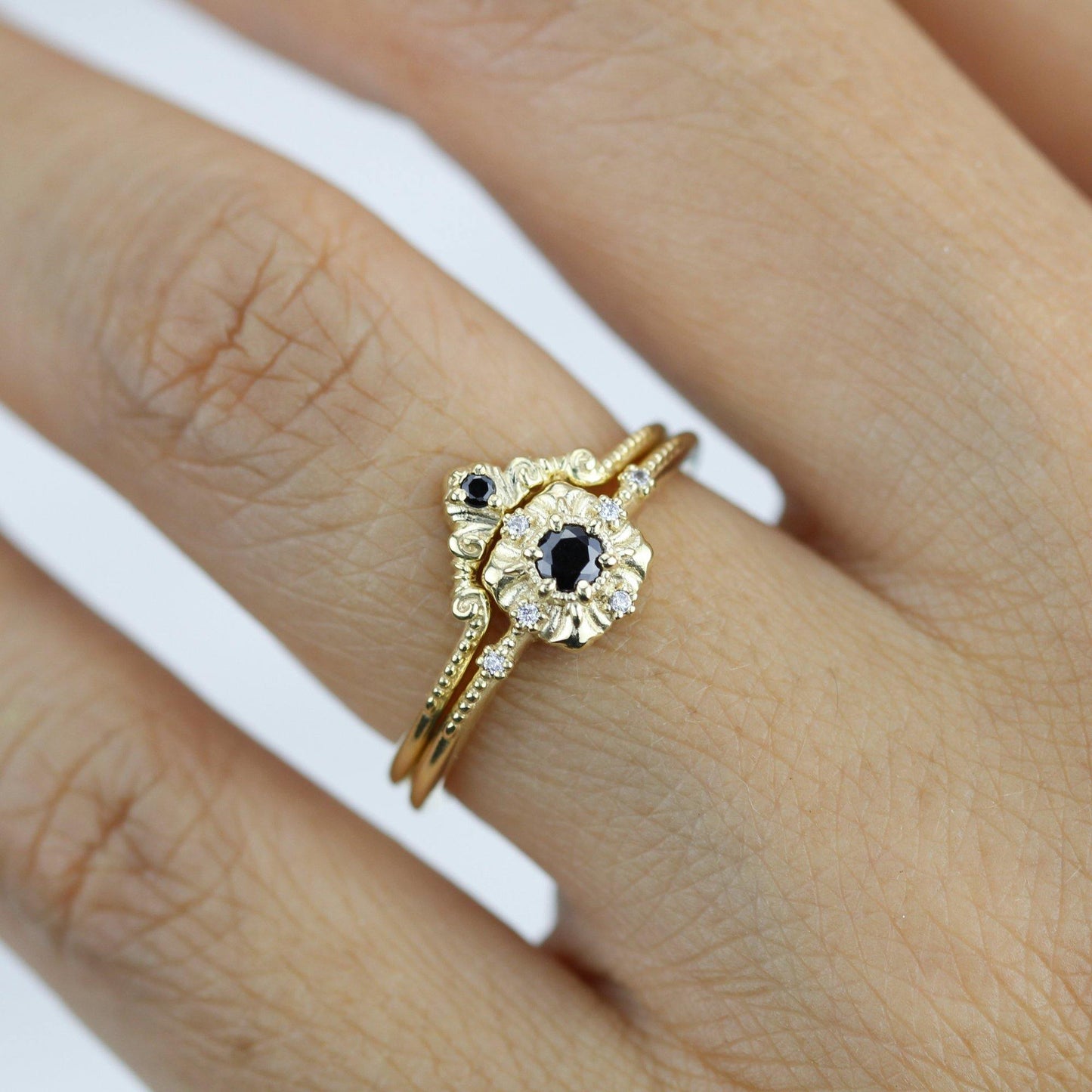 engagement and wedding ring sets vintage unique, wedding ring sets stacked simple | R309310WD - NOOI JEWELRY