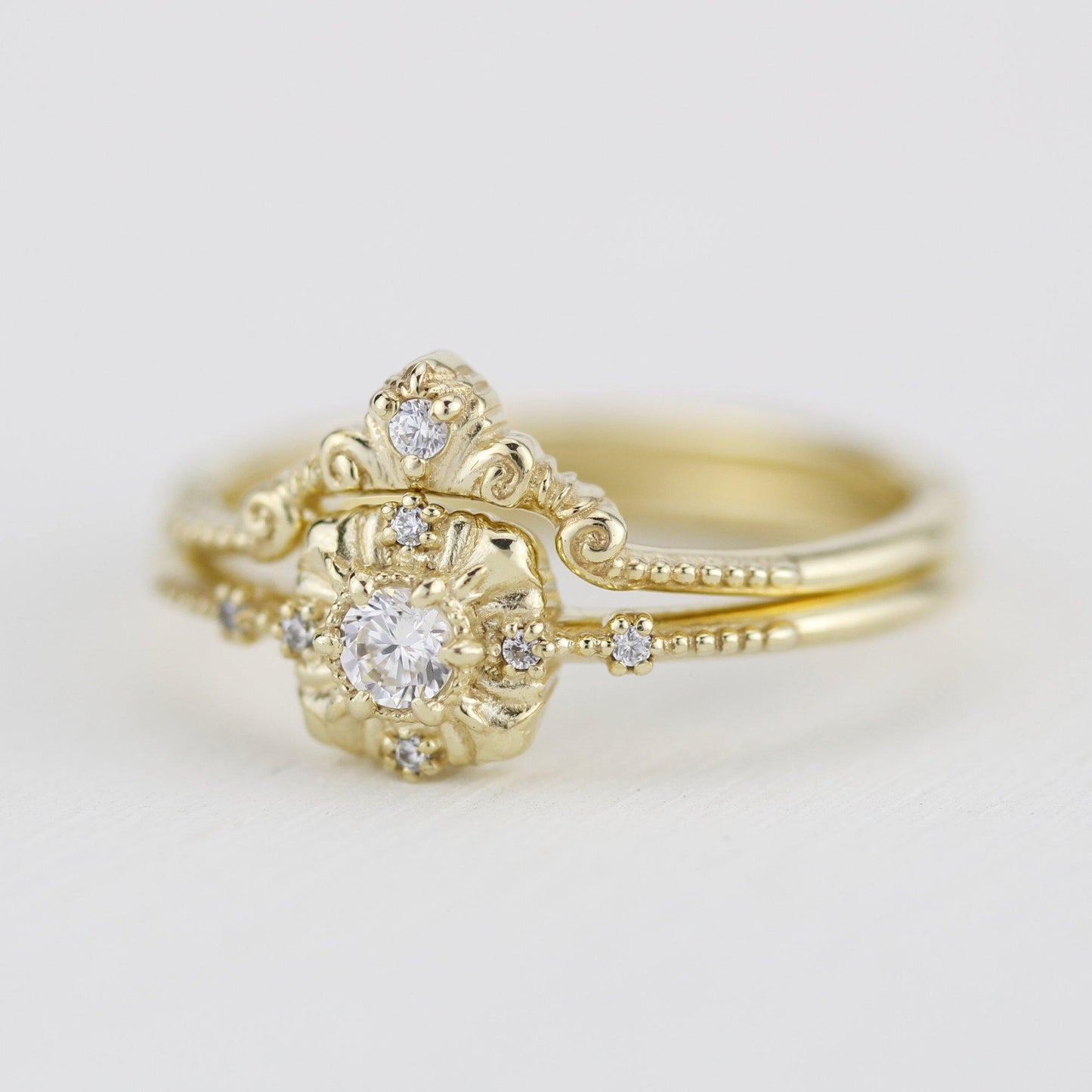 bridal set, engagement and wedding ring set vintage unique, wedding ring sets stacked simple | R309310WD - NOOI JEWELRY