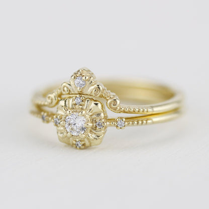 bridal set, engagement and wedding ring set vintage unique, wedding ring sets stacked simple | R309310WD - NOOI JEWELRY