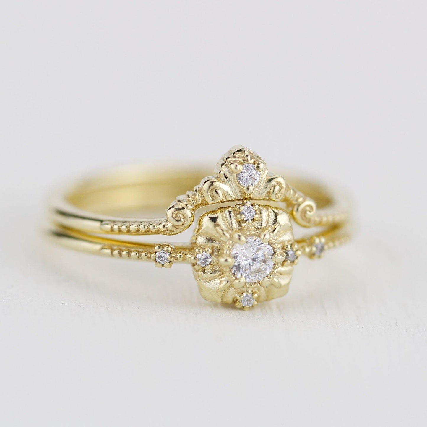 bridal set, engagement and wedding ring set vintage unique, wedding ring sets stacked simple | R309310WD - NOOI JEWELRY