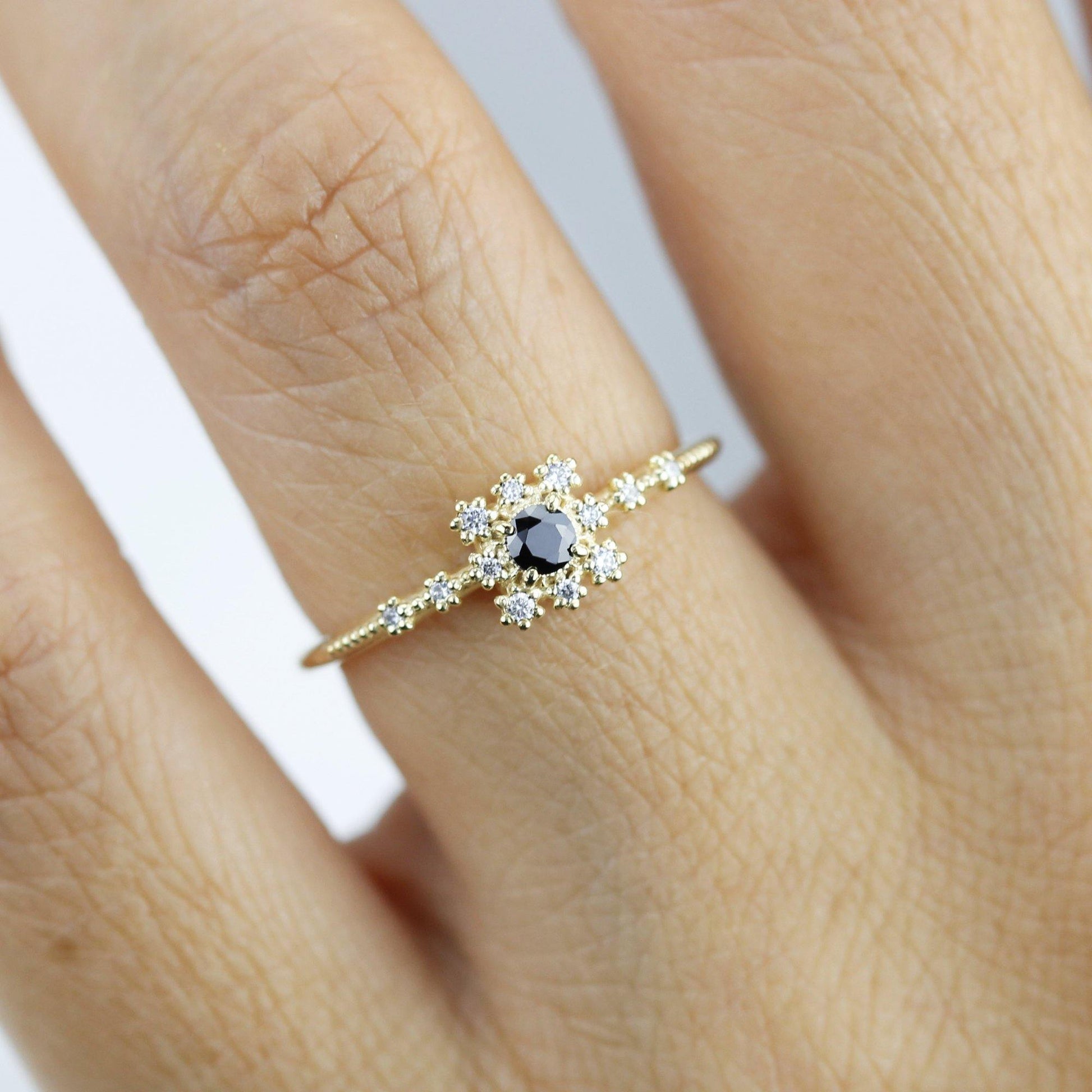 Simple engagement ring with square halo, Square ring engagement simple, Simple diamond ring | R 312BD - NOOI JEWELRY