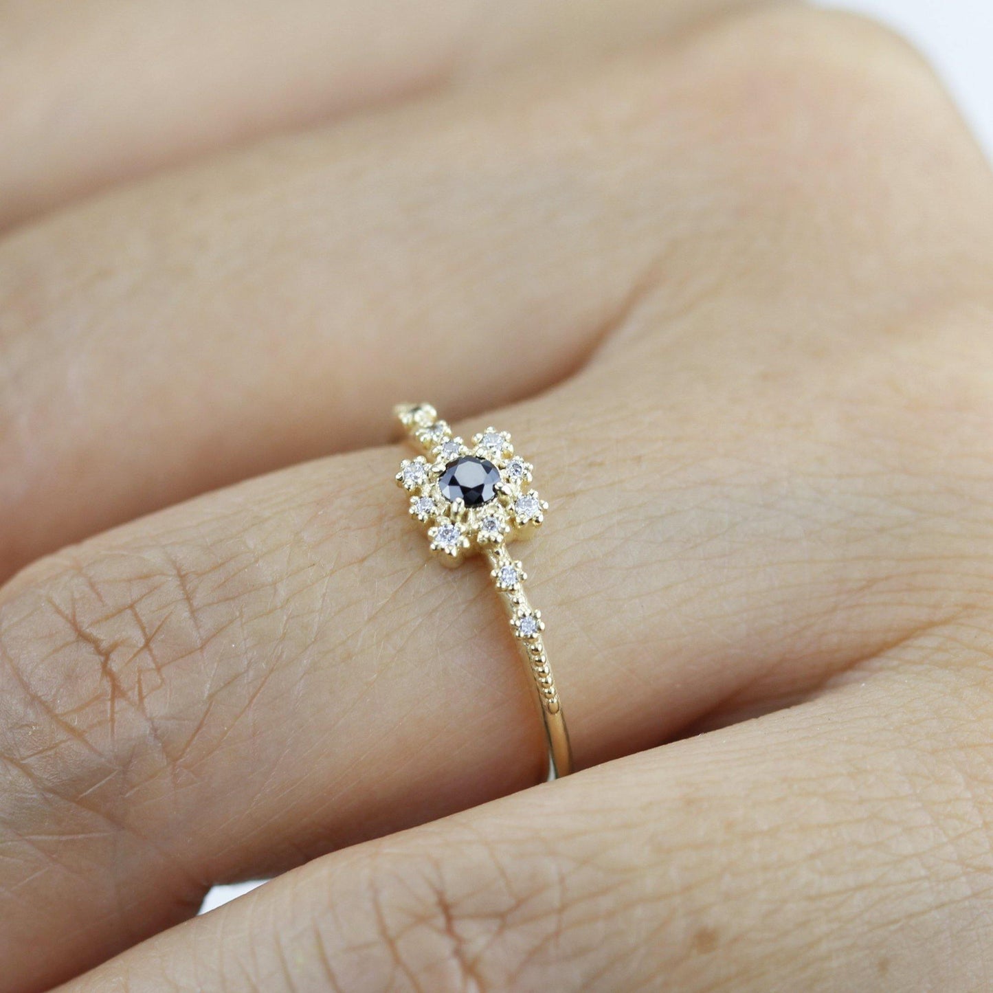 Simple engagement ring with square halo, Square ring engagement simple, Simple diamond ring | R 312BD - NOOI JEWELRY