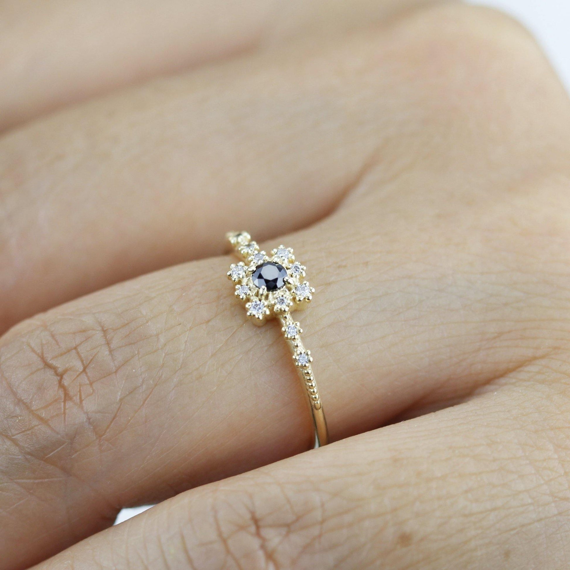 Simple engagement ring with square halo, Square ring engagement simple, Simple diamond ring | R 312BD - NOOI JEWELRY