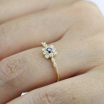 Simple engagement ring with square halo, Square ring engagement simple, Simple diamond ring | R 312BD - NOOI JEWELRY