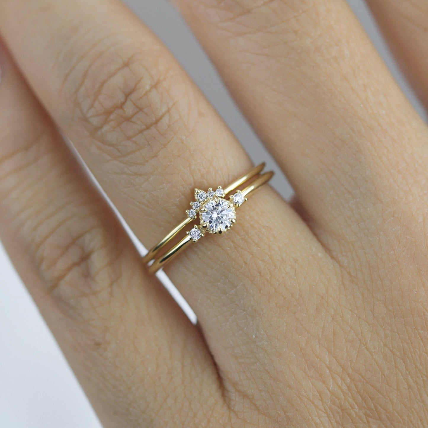 Engagement ring and wedding band set, bridal sets rings for women, bridal set diamond, engagement bridal set  | R252316W - NOOI JEWELRY