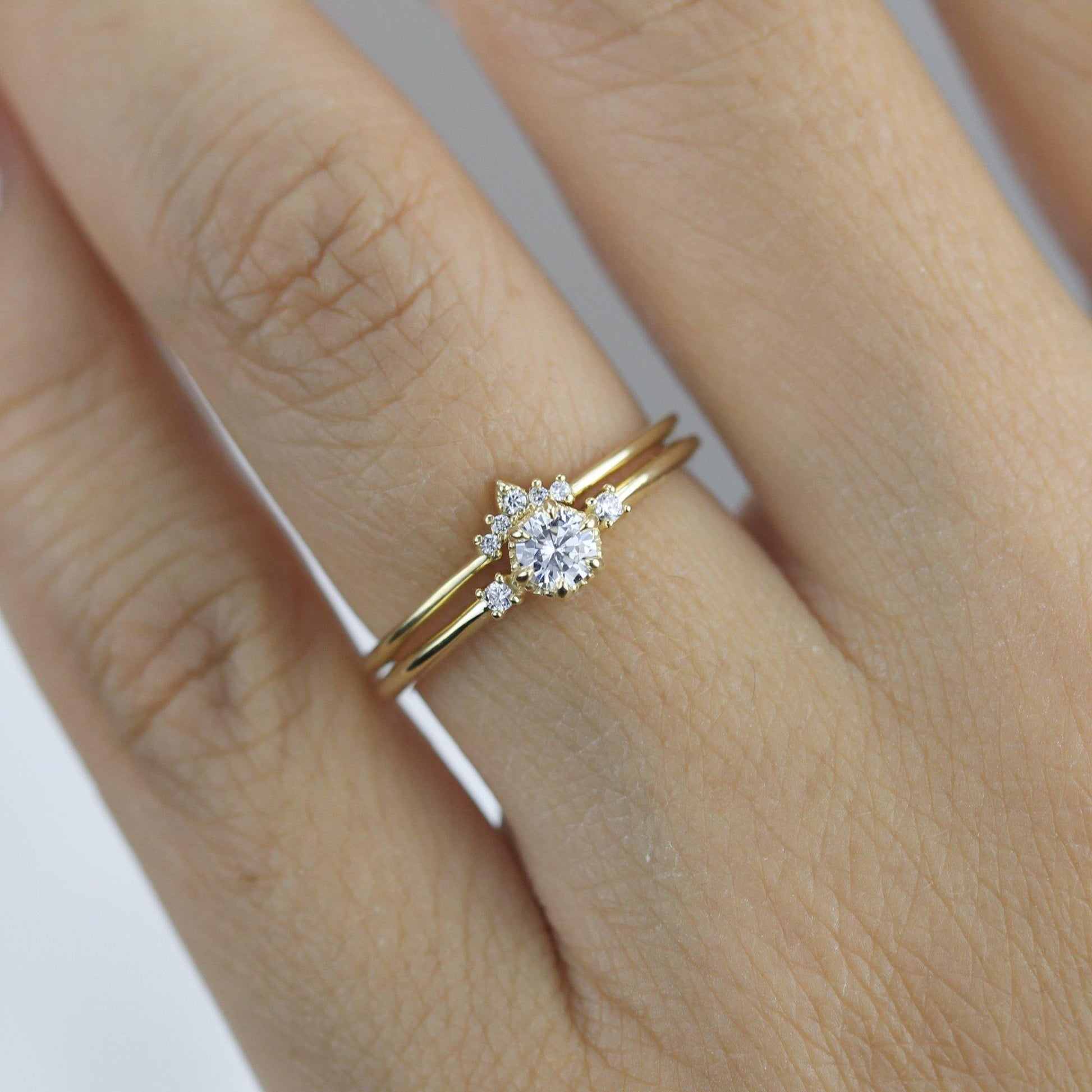 Engagement ring and wedding band set, bridal sets rings for women, bridal set diamond, engagement bridal set  | R252316W - NOOI JEWELRY