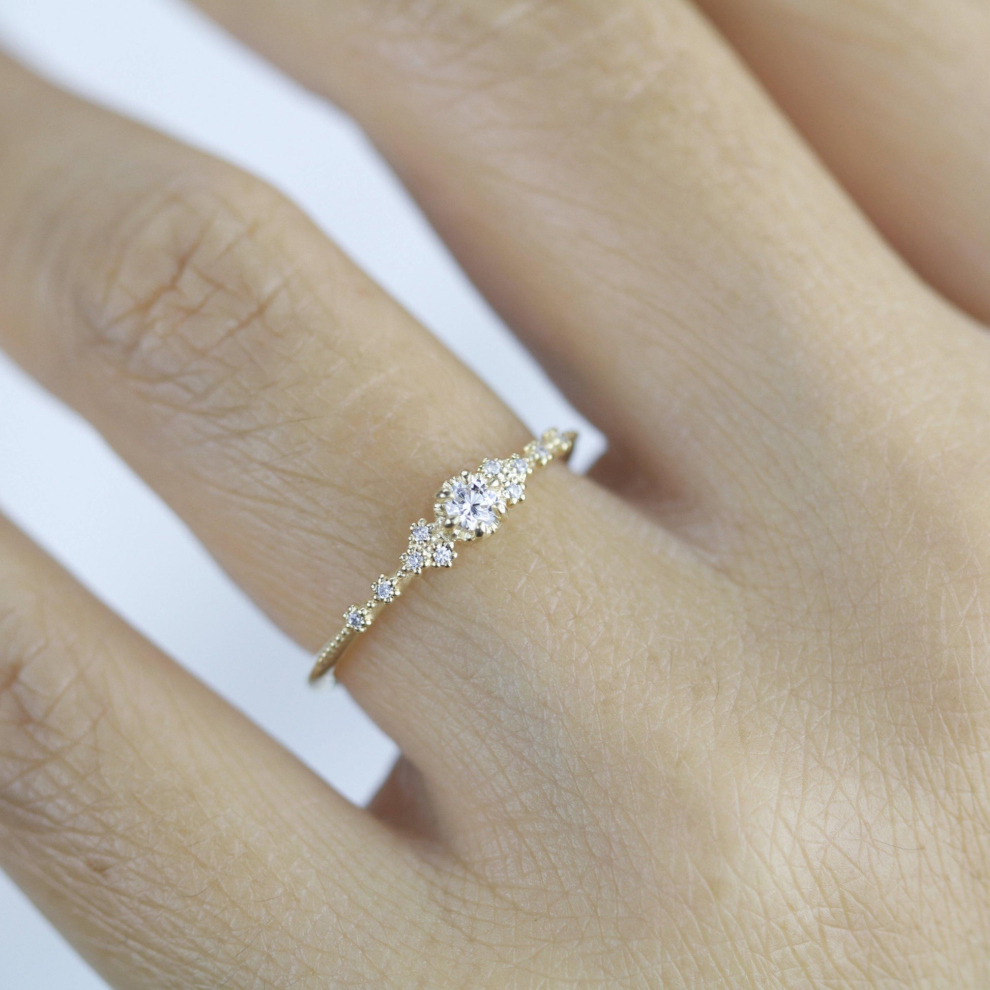 Simple diamond engagement ring | unique engagement ring | delicate engagement ring R 317WD - NOOI JEWELRY