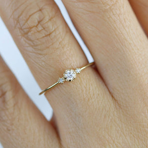 Three stones diamond engagement ring | three stone unique engagement ring | delicate engagement ring R 319WD - NOOI JEWELRY