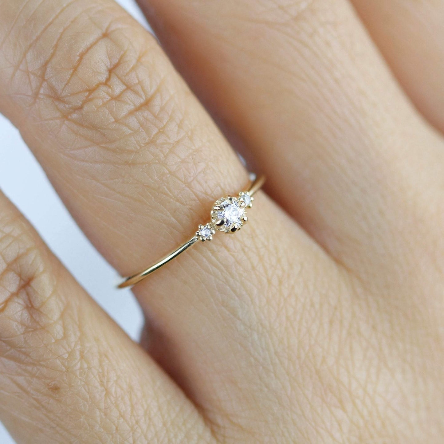 Three stones diamond engagement ring | three stone unique engagement ring | delicate engagement ring R 319WD - NOOI JEWELRY