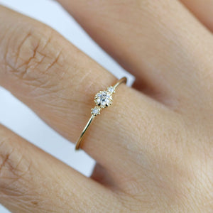 Three stones diamond engagement ring | three stone unique engagement ring | delicate engagement ring R 319WD - NOOI JEWELRY