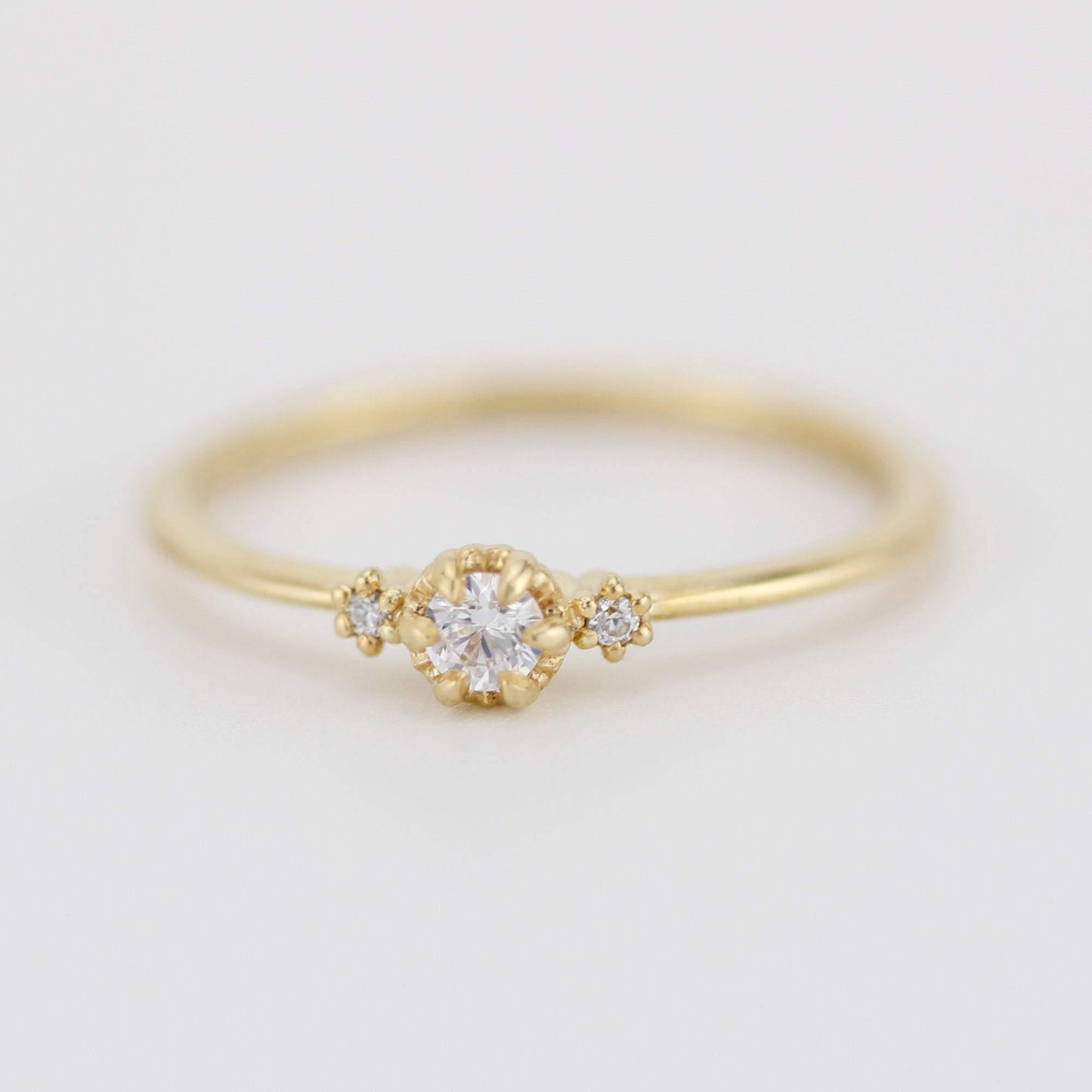 Three stones diamond engagement ring | three stone unique engagement ring | delicate engagement ring R 319WD - NOOI JEWELRY