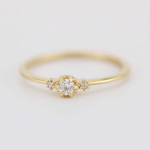 Three stones diamond engagement ring | three stone unique engagement ring | delicate engagement ring R 319WD - NOOI JEWELRY